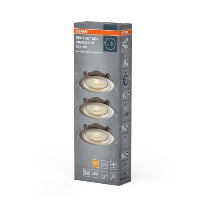 Osram - комплект из 3 диммируемых встраиваемых потолочных светодиодных светильников, 4,9 Вт, 230 В