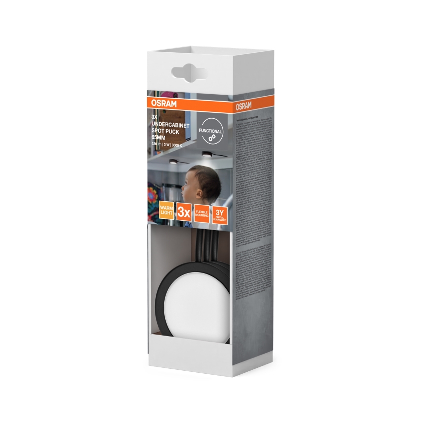 Osram - Комплект із 3 LED-світильників під шафу UNDERCABINET LED/3W/230V 3000K чорний