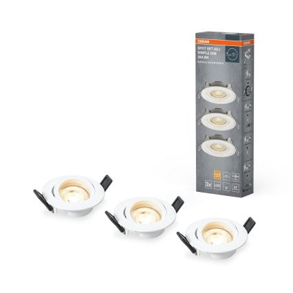 Osram - комплект из 3 диммируемых встраиваемых потолочных светильников SPOT LED/4,9W/230V 2700K, диаметр 8,7 см, белые