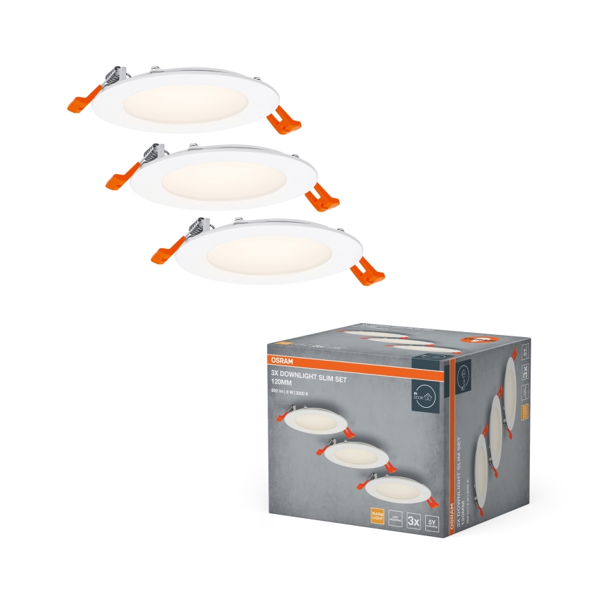 Osram - Комплект из 3 шт. встраиваемых точечных светильников SPOT LED/8 Вт/230 В 3000 К, диаметр 12 см, белый