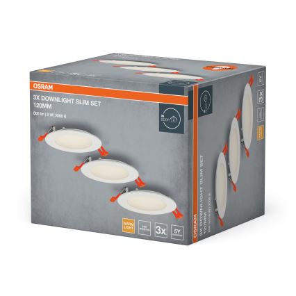 Osram - Комплект из 3 шт. встраиваемых точечных светильников SPOT LED/8 Вт/230 В 3000 К, диаметр 12 см, белый