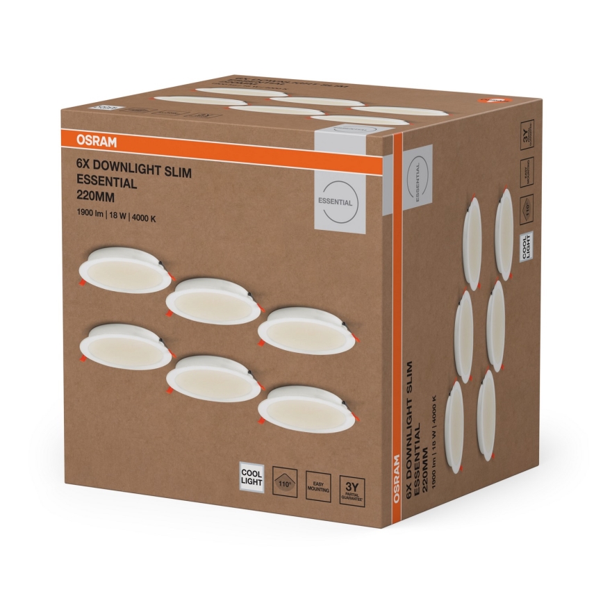 Osram - Комплект из 6 шт. встраиваемых потолочных светильников LED ESSENTIAL LED/18W/230V 4000K, диаметр 22 см, белый