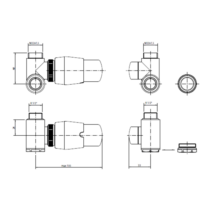P.M.H. INTER-RB - Термостатичний вентиль INTER правий/чорний