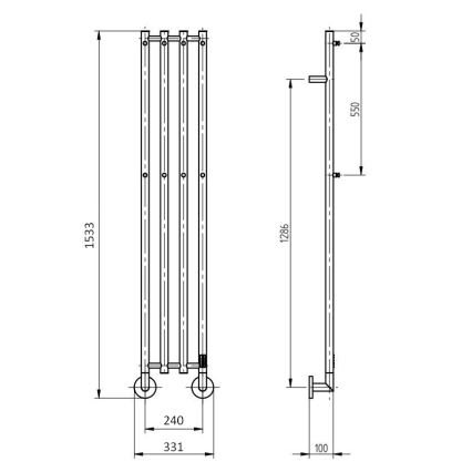 P.M.H. MO1B-R - Электрический полотенцесушитель MONA 93 Вт/230 В 153,3 см IP44 чёрный