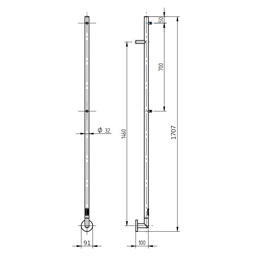 P.M.H. OL1SS - Электрическая сушилка для полотенец OLE 24W/230V 170 см IP44 полированная нержавеющая сталь