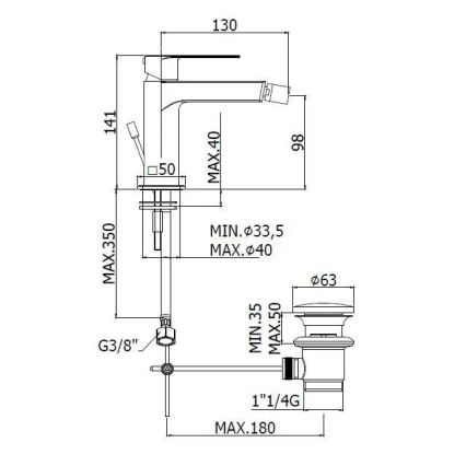 Paffoni - смеситель для биде TANGO + слив, нержавеющая сталь