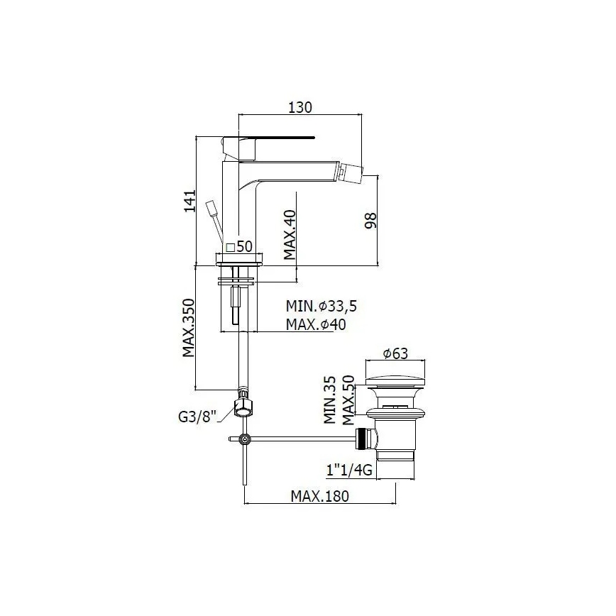 Paffoni - смеситель для биде TANGO + слив, нержавеющая сталь
