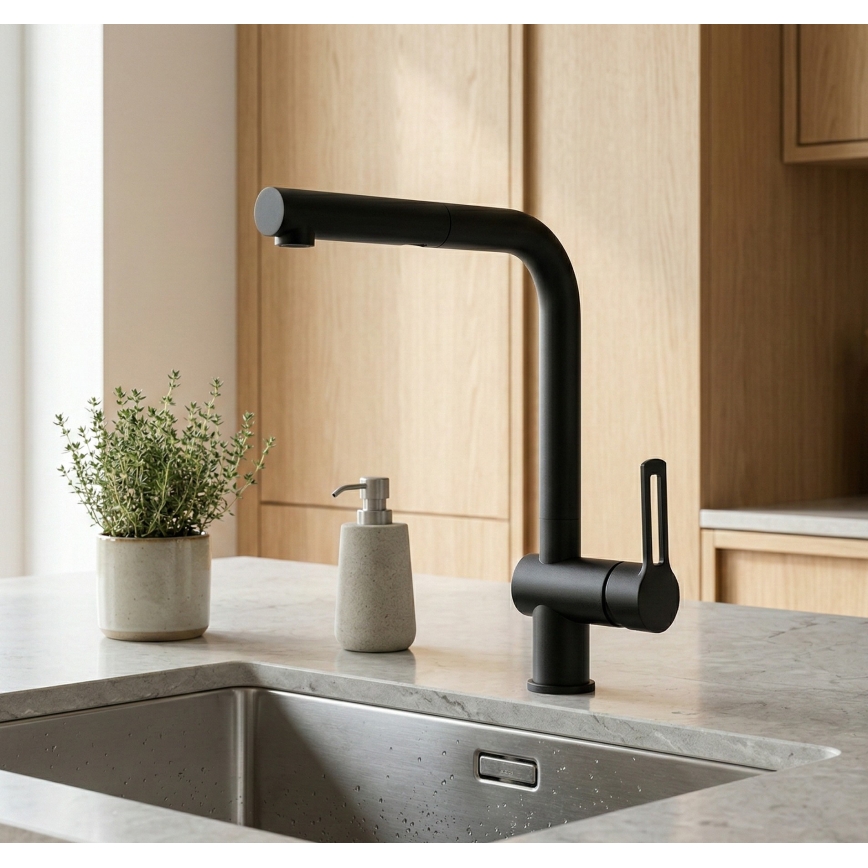 Paffoni - смеситель для мойки с выдвижной лейкой RINGO 29,2 см, черный