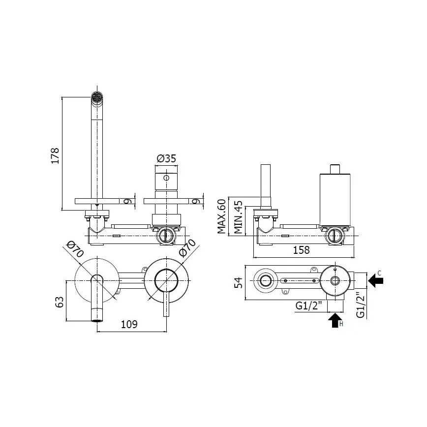 Paffoni - Встраиваемый смеситель для умывальника LIGHT, нержавеющая сталь