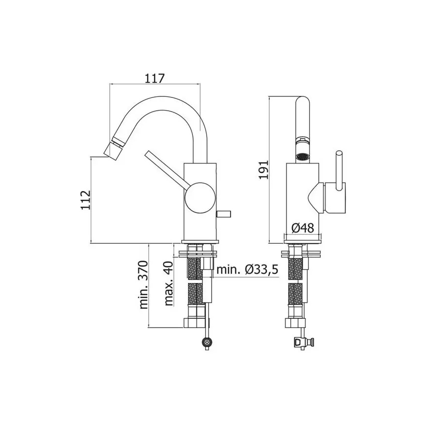 Паффоні - змішувач для біде ЛАЙТ чорний