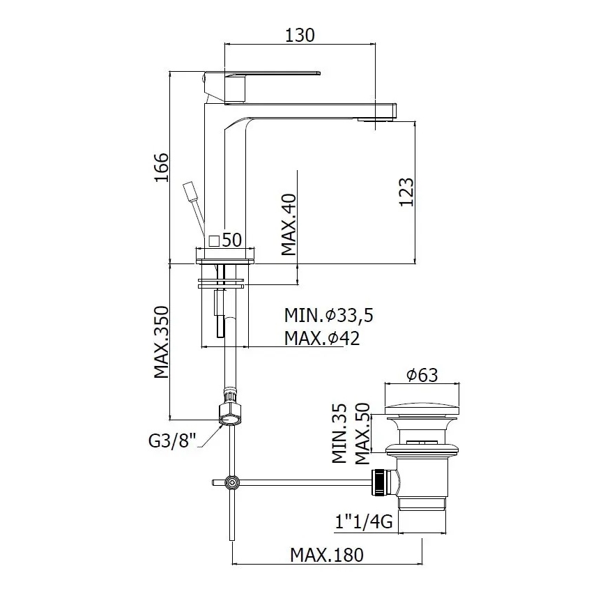 Paffoni - Змішувач для умивальника + зливний механізм TANGO нержавіюча сталь
