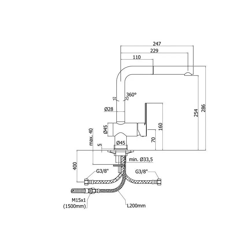 Paffoni - Кухонний змішувач з висувним душем RINGO 28,6 см
