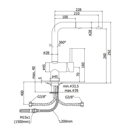 Paffoni - Кухонний змішувач з висувною лійкою LIGHT 29,2 см, чорний