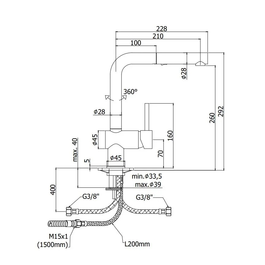 Paffoni - Кухонний змішувач з висувною лійкою LIGHT 29,2 см, чорний