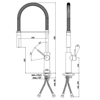 Paffoni - кухонний змішувач з висувною лійкою LIGHT 52,5 cm чорний