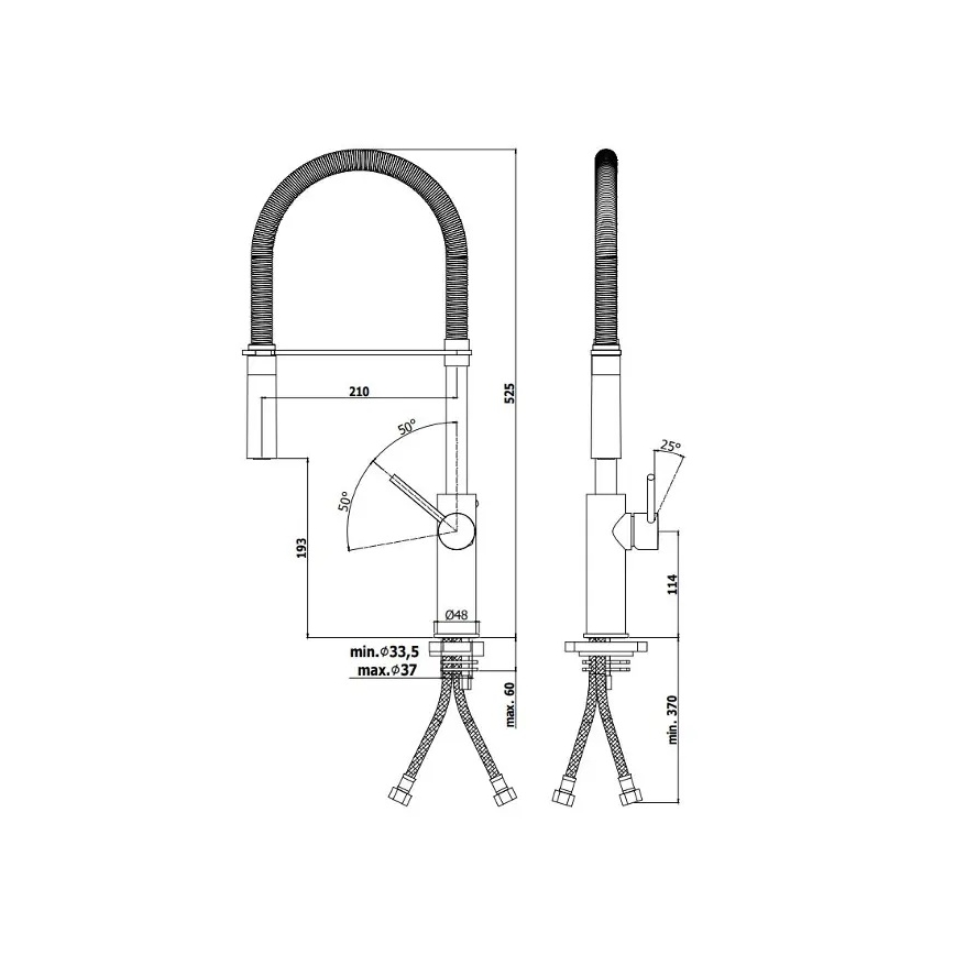 Paffoni - Кухонний змішувач з висувною лійкою LIGHT, 52,5 см, полірований хром