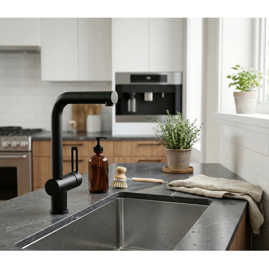 Paffoni - Кухонный смеситель RINGO с выдвижным изливом, черный