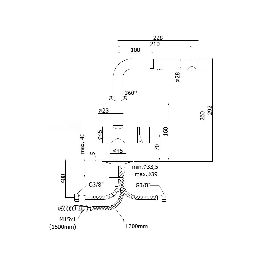 Paffoni - Кухонный смеситель с выдвижной лейкой LIGHT 29,2 см, полированный хром