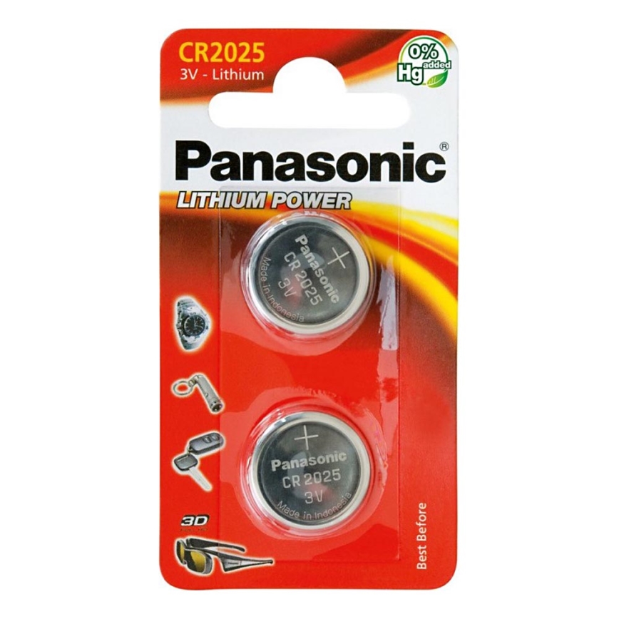 Panasonic - 2 шт. Літієва кнопкова батарейка CR2025 3V 165 mAh