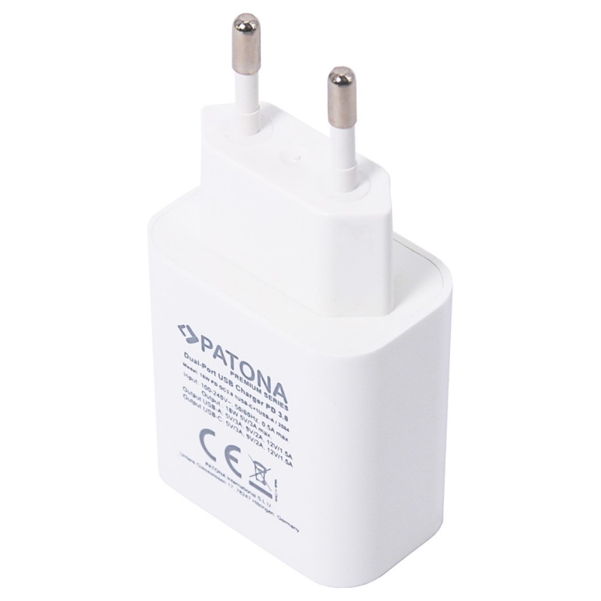 PATONA - Адаптер з USB та USB-C виходом 18W Power delivery