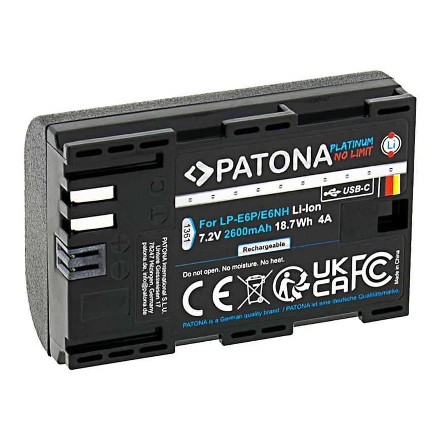 PATONA - Акумулятор Canon LP-E6NH 2600mAh Li-Ion Platinum USB-C