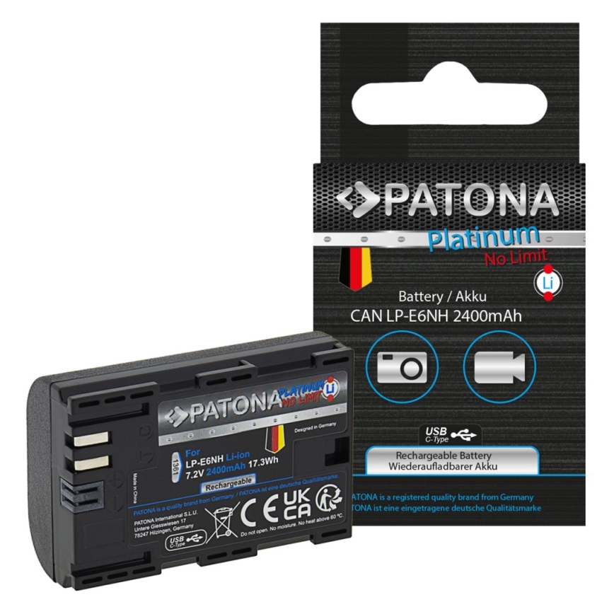 PATONA - Акумулятор Canon LP-E6NH 2600mAh Li-Ion Platinum USB-C