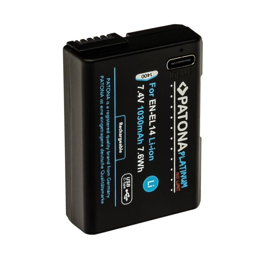 PATONA - Акумулятор Nikon EN-EL14/EN-EL14A 1030mAh Li-Ion Platinum USB-C зарядка