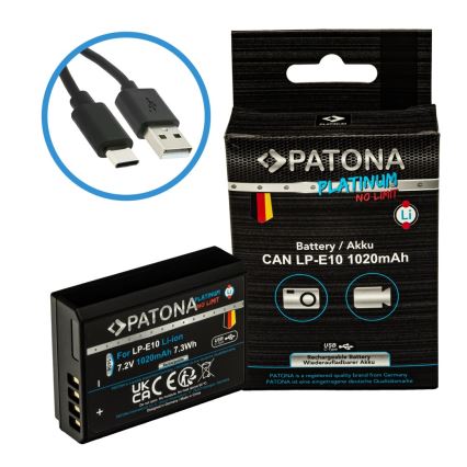 PATONA - Аккумулятор Canon LP-E10 1020mAh Li-Ion Platinum зарядка USB-C