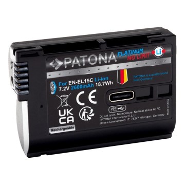 PATONA - Аккумулятор Nikon EN-EL15C, 2600 мА·ч, литий-ионный, серия Platinum, USB-C