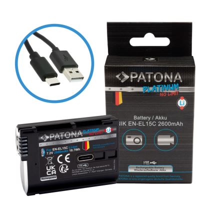 PATONA - Аккумулятор Nikon EN-EL15C, 2600 мА·ч, литий-ионный, серия Platinum, USB-C