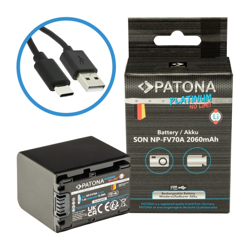 PATONA - Аккумулятор Sony NP-FV70A 2060mAh Li-Ion Platinum USB-C зарядка