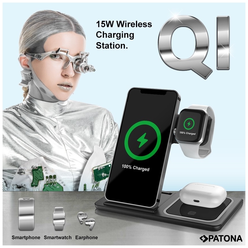 PATONA - Беспроводное зарядное устройство 3в1 для iPhone черный