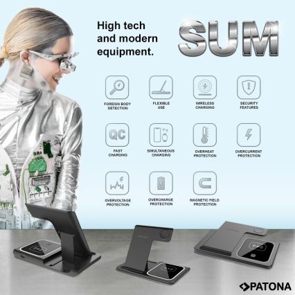PATONA - Беспроводное зарядное устройство 3в1 для iPhone черный