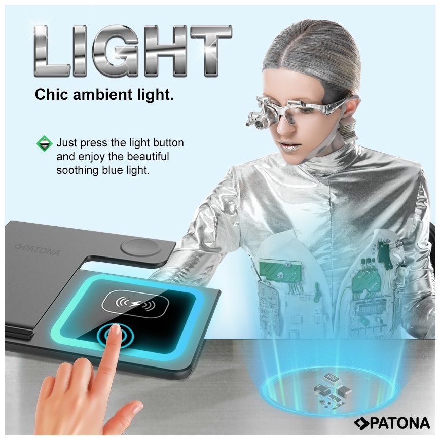 PATONA - Бездротовй зарядний пристрій 3v1 діаметр iPhone чорний