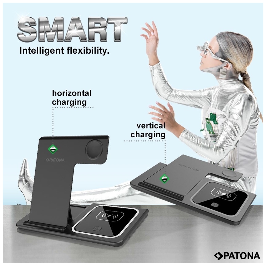 PATONA - Бездротовй зарядний пристрій 3v1 діаметр iPhone чорний
