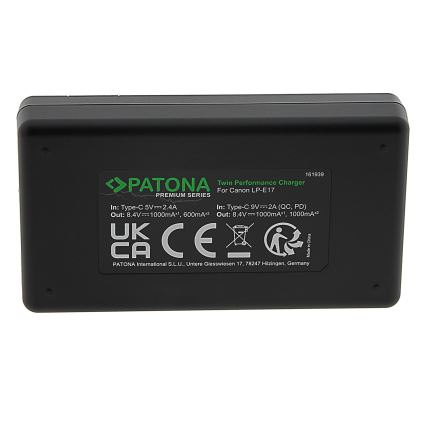 PATONA - Быстрое зарядное устройство Dual Canon LP-E17 + кабель USB-C 0,6м