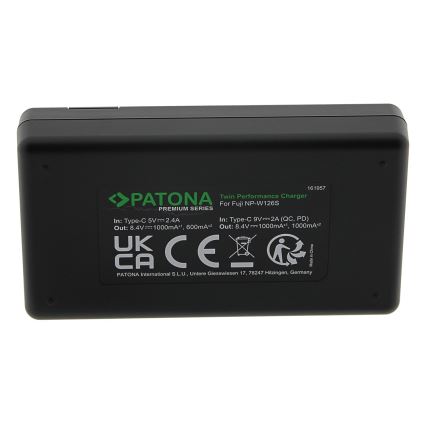 PATONA - Быстрое зарядное устройство Dual Fuji NP-W126 + кабель USB-C 0,6м