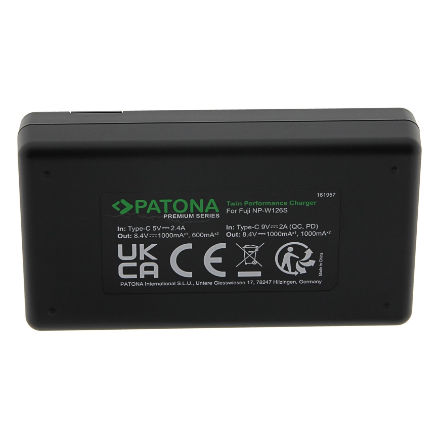 PATONA - Быстрое зарядное устройство Dual Fuji NP-W126 + кабель USB-C 0,6м