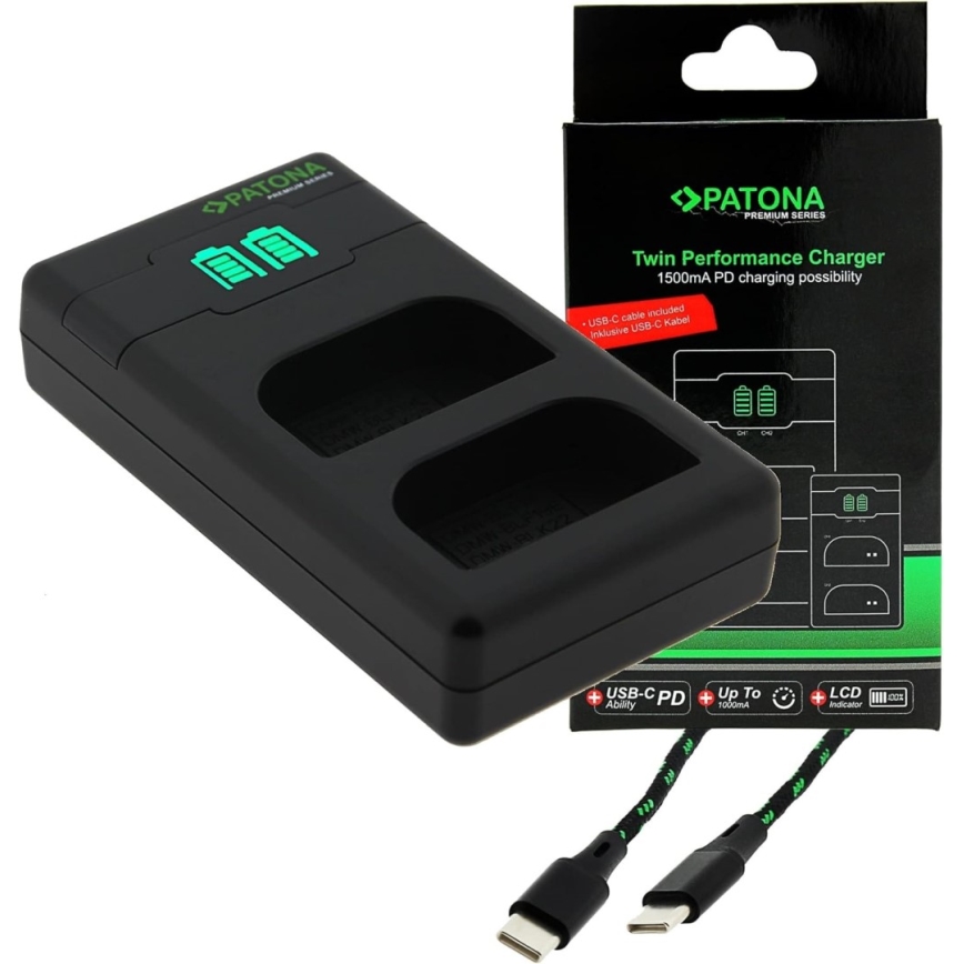 PATONA - Быстрое зарядное устройство Dual Olympus BLX-1 + кабель USB-C 0,6м