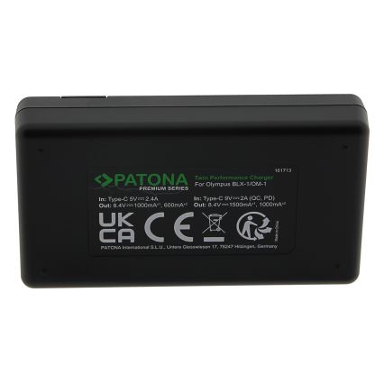 PATONA - Быстрое зарядное устройство Dual Olympus BLX-1 + кабель USB-C 0,6м