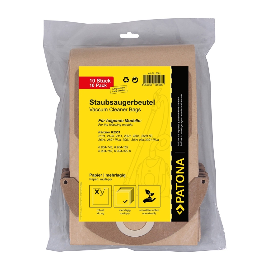 PATONA - Мішки для пилососів KÄRCHER K2501/K2601/K3001/K2101/K2301 папір - 10 шт.