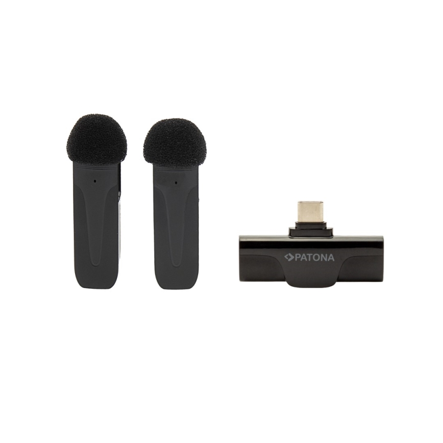 PATONA - НАБІР 2x Бездротовий мікрофон із затискачем для Smartphone USB-C 5V
