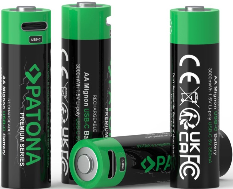 PATONA - НАБІР 4x Акумулятор AA/LR6 Li-Pol 2000mAh 1,5Vs з USB-C зарядкою