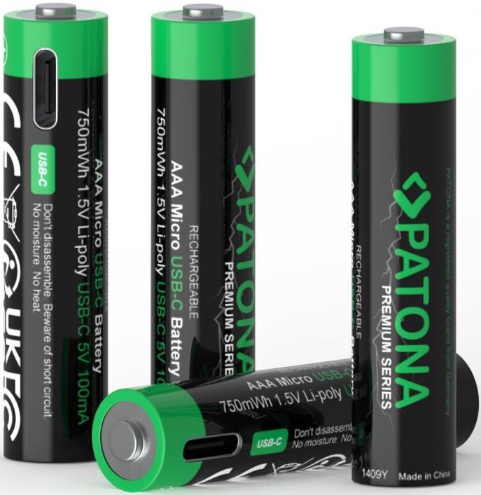 PATONA - НАБІР 4x Акумулятор AAA/LR03 Li-Pol 500mAh 1,5V з USB-C зарядкою