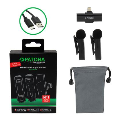 PATONA - НАБОР 2x Беспроводной микрофон с зажимом для iPhone USB-C 5V