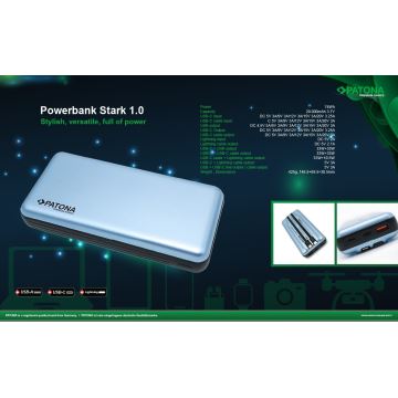 PATONA - Універсальна мобільна батарея 20000mAh PD65W Li-Pol 3A USB-C/Lightning