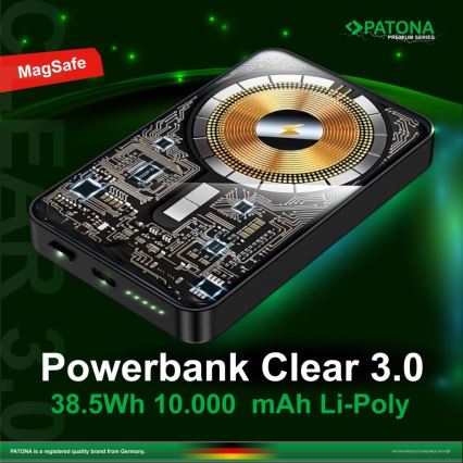 PATONA - Внешний аккумулятор 10000mAh Li-Pol-PD20W MagSafe USB-C и Qi-зарядка