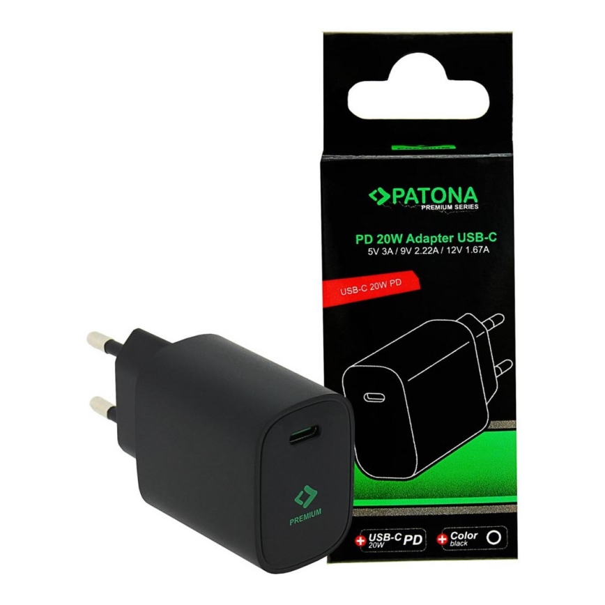 PATONA - Зарядний адаптер USB-C Power delivery 20W/230V чорний