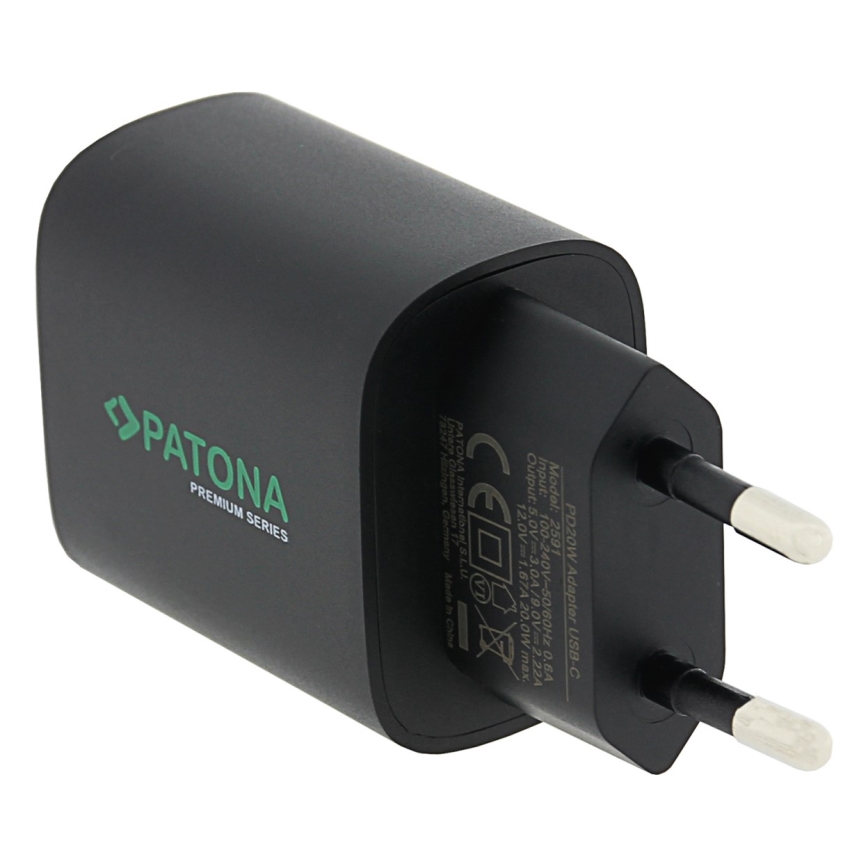 PATONA - Зарядний адаптер USB-C Power delivery 20W/230V чорний