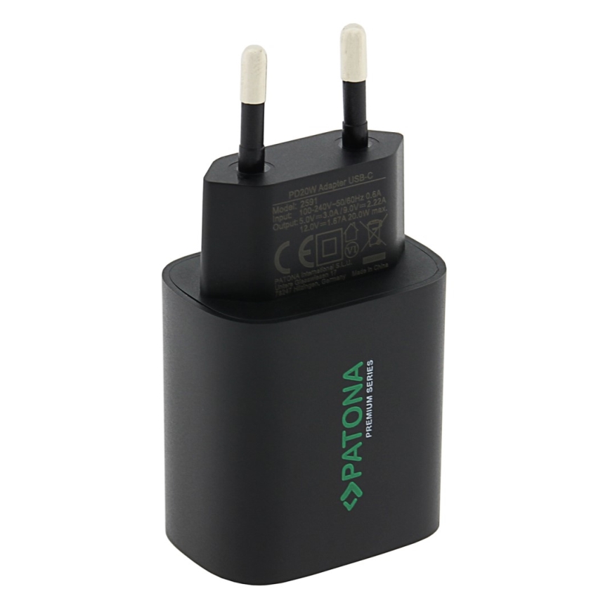 PATONA - Зарядний адаптер USB-C Power delivery 20W/230V чорний